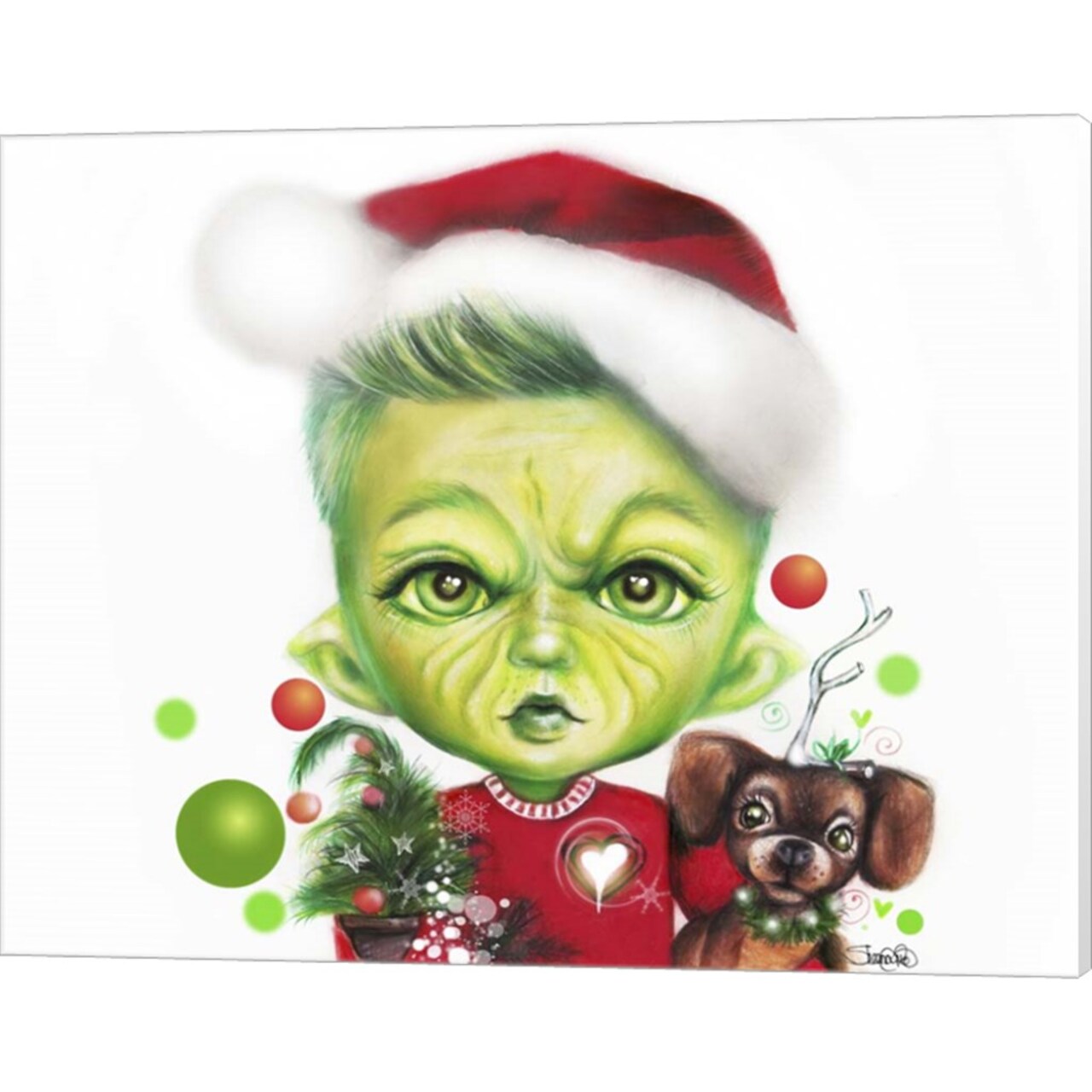 Grinchie Guy - MunchkinZ Elf by Sheena Pike Art And Illustration 20" x 16" Canvas Wall Art